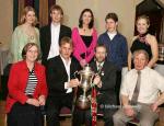 The Healy Family pictured with Sean Kelly President GAA at the Ballina Stephenites Victory Celebration dinner in The Downhill House Hotel, front from left: Betty Healy, John Healy, Sean Kelly, and Sean Healy; At back: Lena, Edward Maria, Lorcan and Edel Healy. Photo: Michael Donnelly
