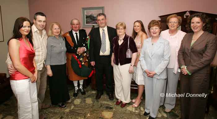 Group pictured at the Ballina Stephenites All Ireland Senior Club champions 2005 Victory Celebration Dinner in the Downhill House Hotel, Ballina from left: Annette Culkin, Michael McGarry, Anne McGarry, Tom Lavin (who piped in the team) Tom and Cora Barrett, Kathryn McGarry, Carmel Baxter,  Regina Casey and Sinead Casey . Photo Michael Donnelly