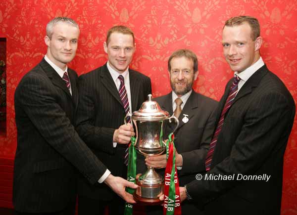 Brady brothers pictured with Sean Kelly, President GAA, at the Ballina Stephenites All Ireland Senior Club champions 2005 Victory Celebration Dinner in the Downhill House Hotel, Ballina, from left: Liam Brady, Ger  Brady, Sean Kelly and David Brady. Photo: Michael Donnelly 