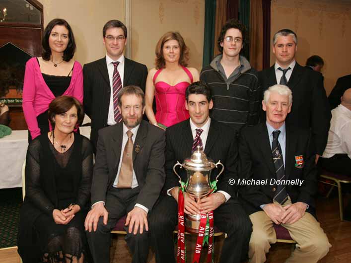 The Ruane Family pictured with Sean Kelly President GAA at the Ballina Stephenites Victory Celebration dinner in The Downhill House Hotel, front from left: Geraldine Ruane, Sean Kelly, Brian  Ruane, and Paddy Ruane; At back: Maria and Dr Fergal Ruane;  Fionnuala Brennan  Michael Ruane and Hugh Ruane. Photo Michael Donnelly