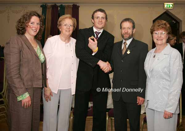 The Caseys pictured with Sean Kelly President GAA at the Ballina Stephenites Victory Celebration dinner in The Downhill House Hotel,  from left: Sinead, Regina and Eanna Casey, Sean Kelly and Carmel Baxter.  Photo Michael Donnelly