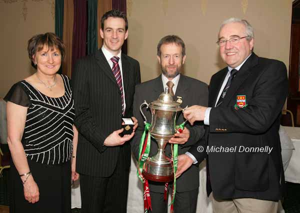 The Sweeneys pictured with Sean Kelly President GAA at the Ballina Stephenites Victory Celebration dinner in The Downhill House Hotel, Ballina from left: Patsy and Shane Sweeney, Sean Kelly  and Sean Sweeney. Photo Michael Donnelly