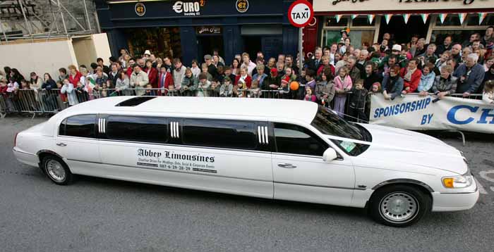 All eyes were on Mick Sweeneys  Abbey Limousine at the Castlebar St Patrick's Day Parade, which is Chauffeur driven, and available for Weddings, Debs, Social and Corporate Events. Photo Michael Donnelly