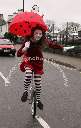 Unicycling at St Patrick's Day Parade in Claremorris. Photo:  Michael Donnelly