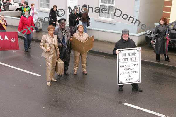 Kiltimagh Choral Society brings your Bronze Sculptures to life at St Patrick's Day Parade in Kiltimagh. Photo:  Michael Donnelly