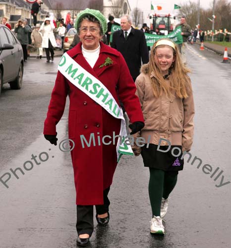 Grand Marshall  Margaret Frehan led off the Shrule St Patricks Day parade. Photo Michael Donnelly