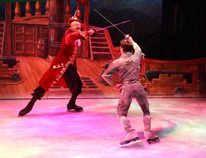 Andrey Chuvilyaev as Captain Hook and Dmitry
Naumkin as Peter Pan in "Peter Pan on Ice with the Russian Ice Stars" in the Royal Theatre, Castlebar. Photo:  Michael Donnelly