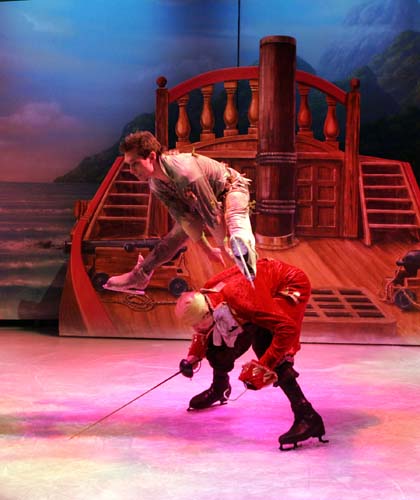 Andrey Chuvilyaev as Captain Hook and Dmitry
Naumkin as Peter Pan in "Peter Pan on Ice with the Russian Ice Stars" in the Royal Theatre, Castlebar. Photo:  Michael Donnelly