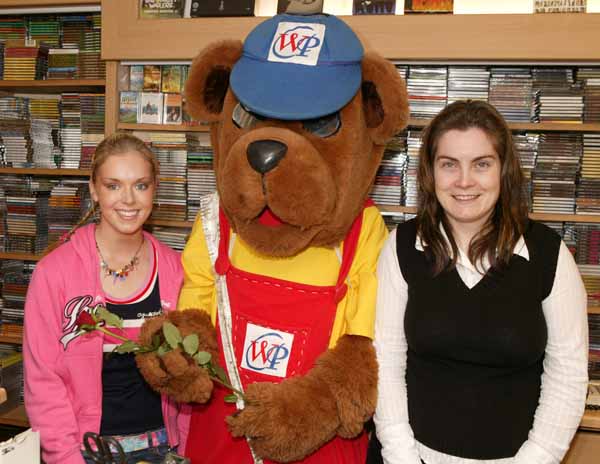 Newsybear presented Roses and Chocolates to Naiomi Denning and Catherine O'Malley in Downtown Records Castlebar. Photo Michael Donnelly.