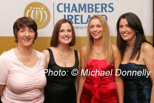 Pictured at the Mayo Business Awards in the Broadhaven Bay Hotel Belmullet, from left: Mary Doherty, Elizabeth Young, Ballina, and Edel Gallagher and Louise McDonnell, of Ballina Chamber of Commerce. Photo:  Michael Donnelly