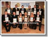 Mayo Business Award winners pictured at presentation of awards in the Broadhaven Hotel, Belmullet, front from left: Harry McManamon of the Grainne Uaile, Newport, Mayo Pub of the Year award; Kevin MacNeely, of Castlebar Tailoring and Embroidery, "Best New Business" award; Majella U Ghallachobair, Comhlacht Forbartha Aitiil Acla, Gaeltacht Award; Catherina O'Grady Powers of Asgard Bar and Restaurant Westport, Customer Service Award Leisure and Tourism  Sector; Amanda Torrens, Brookvale Manor Private Nursing Home, Ballyhaunis Customer Service Award Service Sector; and Joe Corcoran of the Westport Plaza Hotel, Best Growth Award; At back from left: Julian Ellison, of InTime Media Best New Business Concept Award; Stanley Jackson of Jackson Engineering, Castlebar, Innovation in Business award; Alan Burns of Kevin Connolly Motors, Ballina, Best Retail Premises Award; Paul Harrison of Leap Clothing Ballina, Customer Service Award Retail Sector; Michael Lennon of Westport Woods Hotel and Spa Best Environment Award; and Sean Noone of Selc Ireland, Belmullet, Chamber Recognition award; Photo:  Michael Donnelly