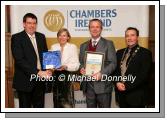 Seamus McCormack  WESTBIC (sponsors) presents the Best New Business Concept Award to Fania and Julian Ellison, of InTime Media; on right is John Shaughnessy, Castlebar Chamber of Commerce. Photo:  Michael Donnelly