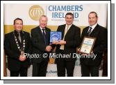 James Mills of O2 (sponsors) presents the Innovation in Business award to Stanley Jackson of Jackson Engineering, Castlebar included on right is Florent Borotto, Jackson Engineering and on left John Shaughnessy, Castlebar  Chamber of Commerce. Photo:  Michael Donnelly