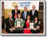 Pictured at the Mayo Business Awards 2006 presentation in Broadhaven Bay Hotel Belmullet from left: Donal Shannaghy, Ballyhaunis Chamber of Commerce; Alison Legg, Local Business Promotions Ballyhaunis; Frances Barrone, Young Ones United, Charlestown and Louise Swan; At back Paul McDermott, LBP Ballyhaunis; Patrick Smyth, Ballyhaunis Chamber of Commerce and Graham Barrone. Photo:  Michael Donnelly